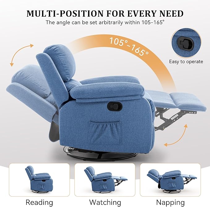 Korser Recliner Chair, 360 Swivel Rocker Chair