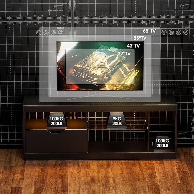 JUMMICO TV Stand, Entertainment Center LED Gaming TV Stand