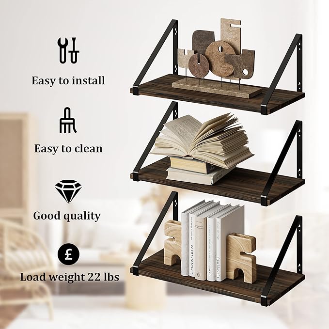 BAMEOS Floating Shelves Rustic Wood Wall Shelf, Small Bookshelf