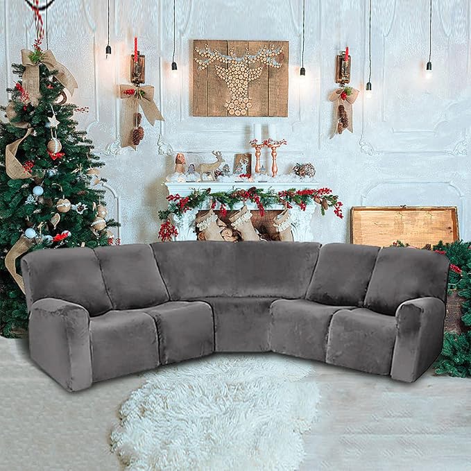 LightInTheBox 7-Piece Velvet Stretch Reclining Couch Covers 5 Seats Corner Sofa