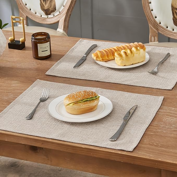 BALCONY & FALCON Placemats Set of 6 Faux Linen Cloth Place Mats Washable