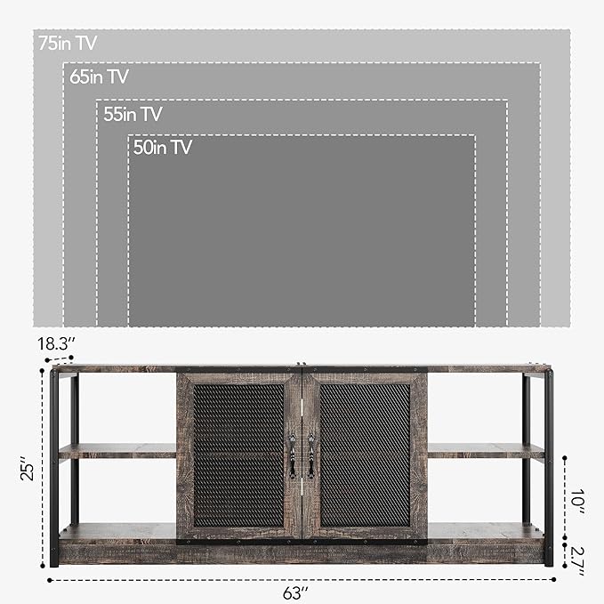 GarveeHome TV Stand for 65+ Inch TV, Rustic Entertainment Center TV Media