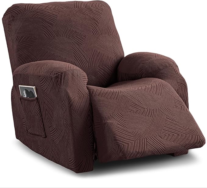 Oversized Recliner Chair Covers, 4-Piece Stretch Geometric Strokes Jacquard