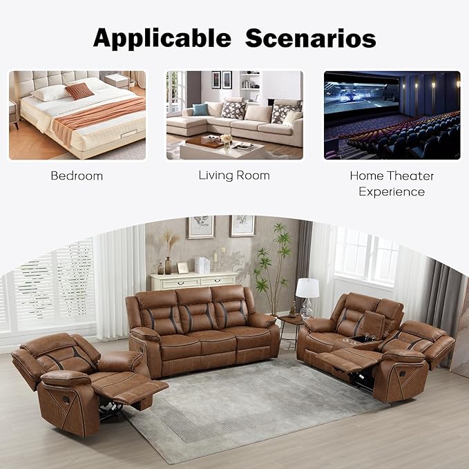 EBELLO Faux Leather Recliner Sofa Furniture Set