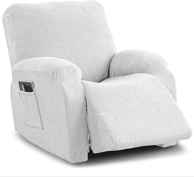 Oversized Recliner Chair Covers, 4-Piece Stretch Geometric Strokes Jacquard