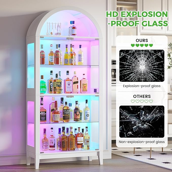 HNEBC Arched Display Case with RGB Lights, LED Curio Cabinet with Shelf