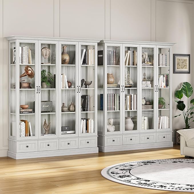 78" Large Storage Cabinet with Glass Doors, China Hutch, Farmhouse Kitchen