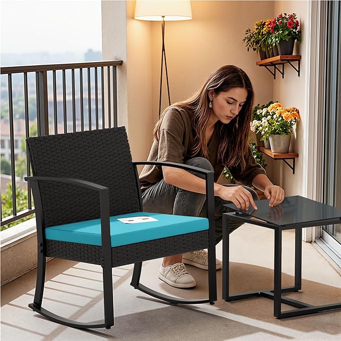 Homall Patio Furniture Set 3 Piece Resin Outdoor Bistro Set Rocking Patio Chairs