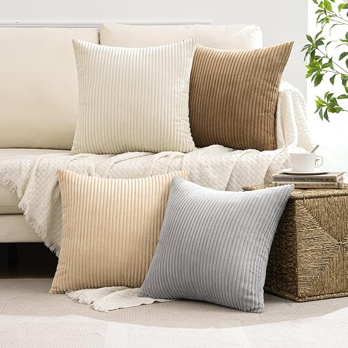 MIULEE Boho Farmhouse Throw Pillow Covers 18x18 Inch Set of 4 Neutral Rustic