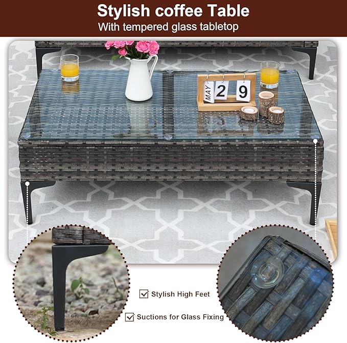 JOYURE 4-Piece Patio Furniture Set, Outdoor Wicker Patio Conversation Set