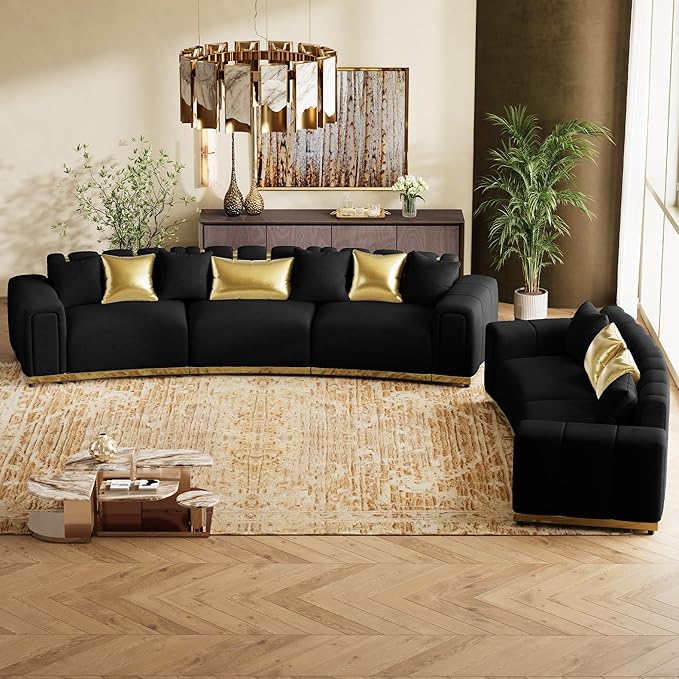 Oversized Luxury Chesterfield Sofa Set Velvet Black and Gold Couch