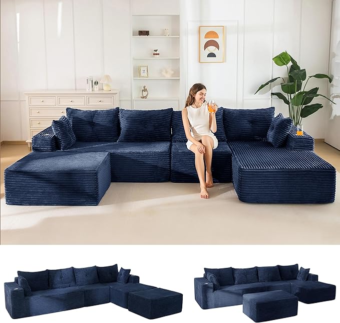 MAXYOYO 132" Giant U-Shaped Modular Sectional Couch, Modern Boneless Couch