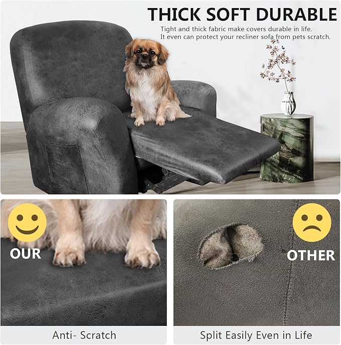 ANARACHON Recliner Chair Covers Leather Like, 4 Pieces Recliner Cover