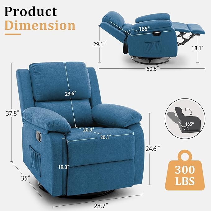 Korser Recliner Chair, 360 Swivel Rocker Chair