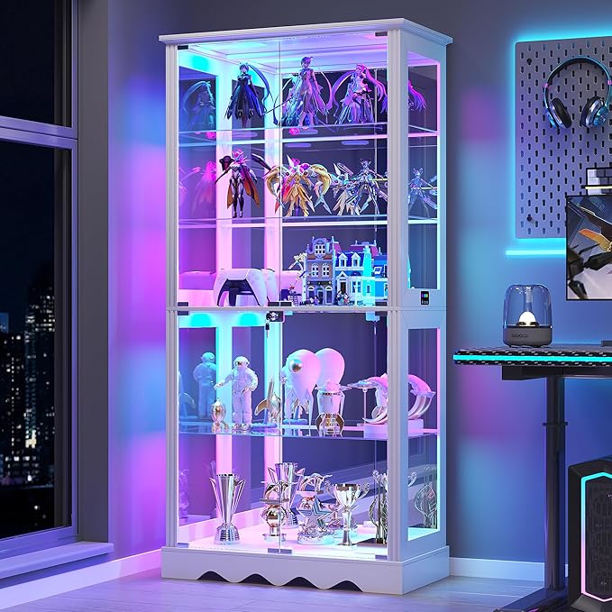 Dystler Display Cabinet with Glass Doors, LED Display Case with Removable Shelf