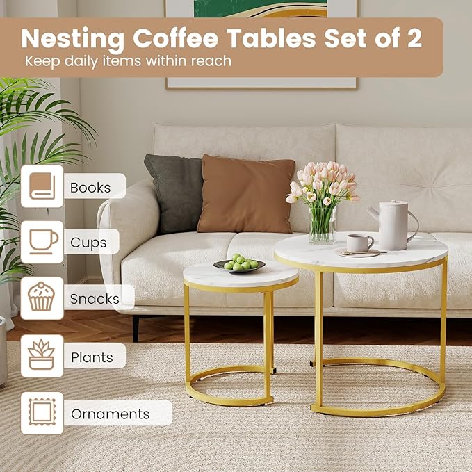 Giantex Nesting Coffee Table Set of 2, Round Stacking Side Tables