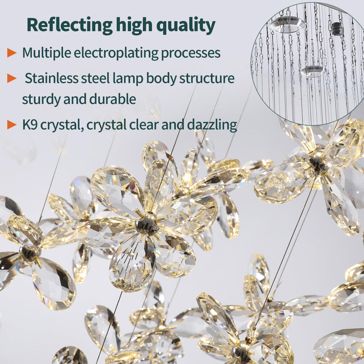 HAILUNBAO Rectangle Modern Dining Room Chandelier Kitchen Island K9 Crystal Raindrop Chandelier Sliver Linear Flower Chandelier for Dining Room Rain Drop Bling Lamps Kitchen Chandeliers Over Island