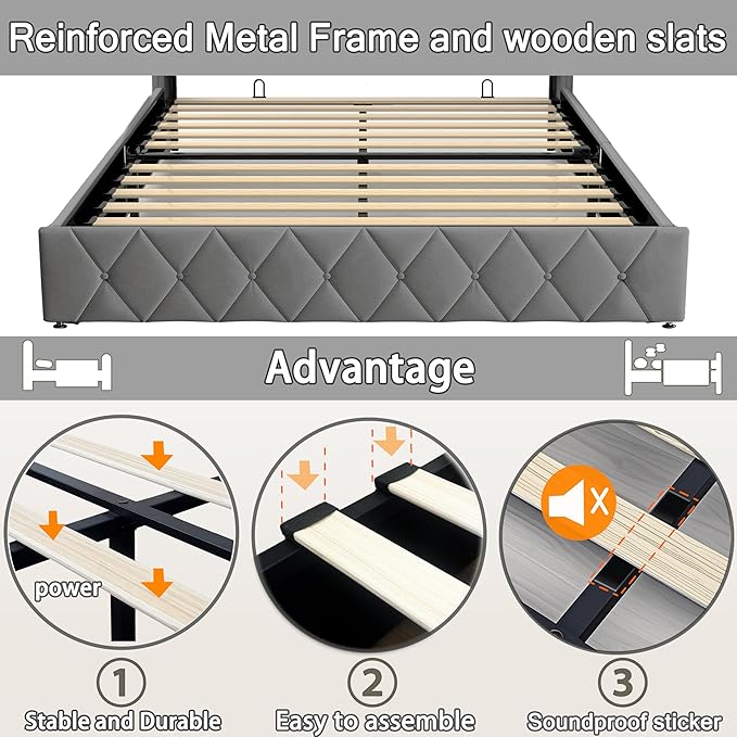 Modern Multi-Color LED Light Queen Bed Frame