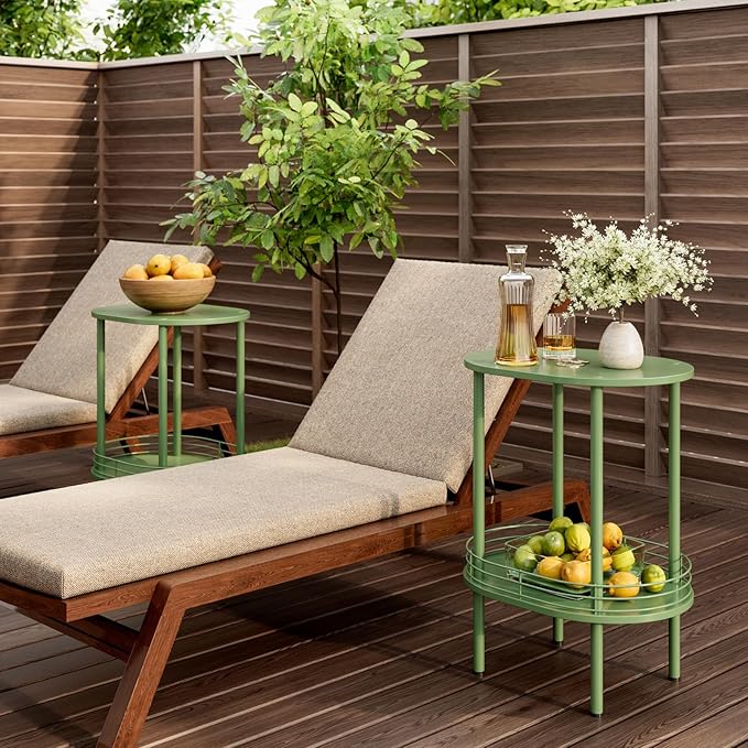 Green Side Table Set of 2, Small Modern Round Side Table