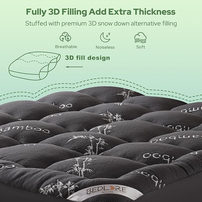 BEDLORE Twin XL Mattress Topper Viscose Derived from Bamboo, Thick Pillow Top