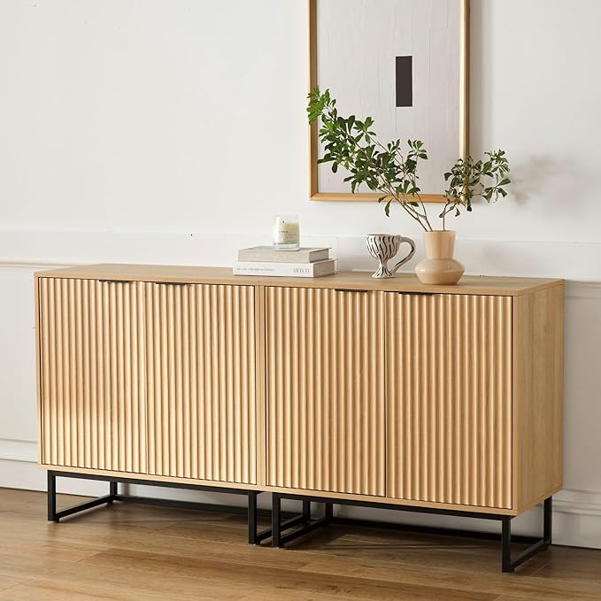 EYYTHUNG Fluted Storage Cabinets Set of 2, Sideboard Buffet Cabinet Modern