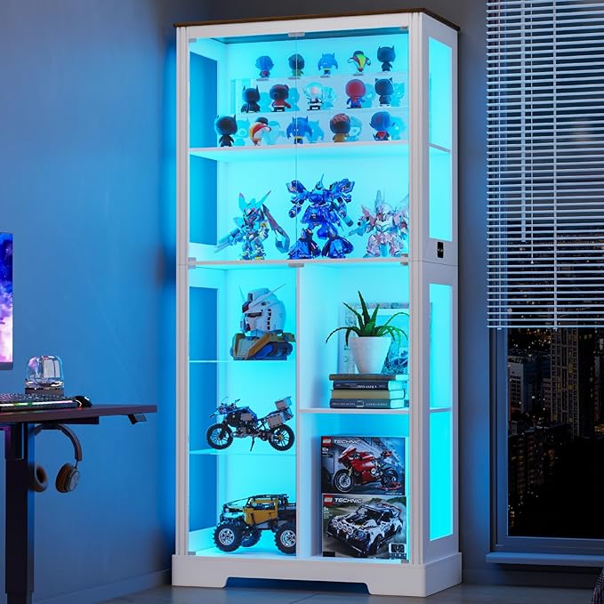 Lvifur Display Cabinet with Glass Doors, Modern Curio Cabinet with 3 Color