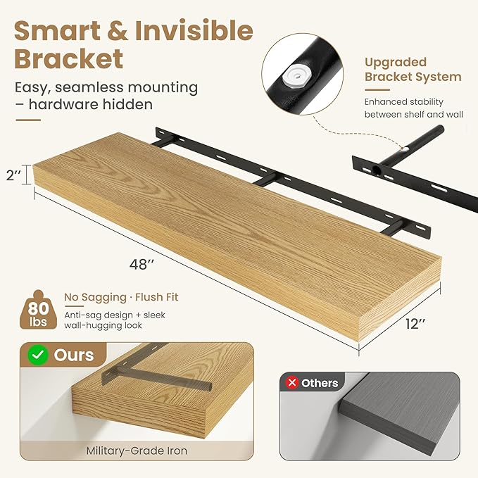 FLYJOE 48 Inch Long Floating Shelves