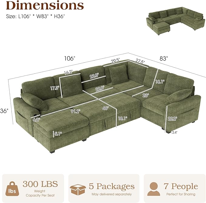 Ihanherry 7-Seater Large Sectional Sofa Bed