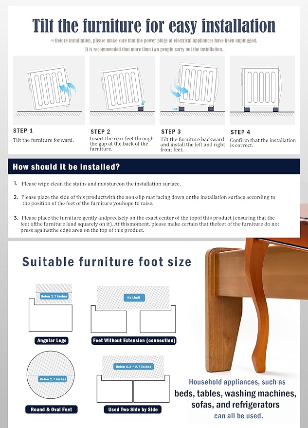 EclatBain Bed Risers Furniture Risers Heavy-Duty Rectangular Adjustable Block