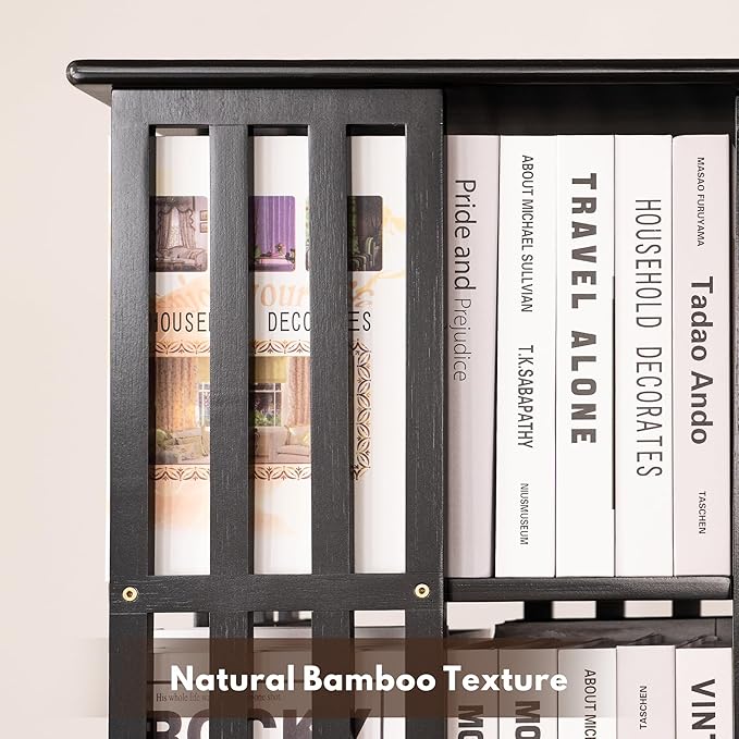 YOWOS Rotating Bookshelf Tower, 360° Display Spinning Bookcase, Bamboo