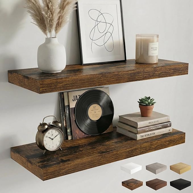 Dreamland Floating Shelves for Wall, 2 Pack Rustic Wooden Wall Shelves