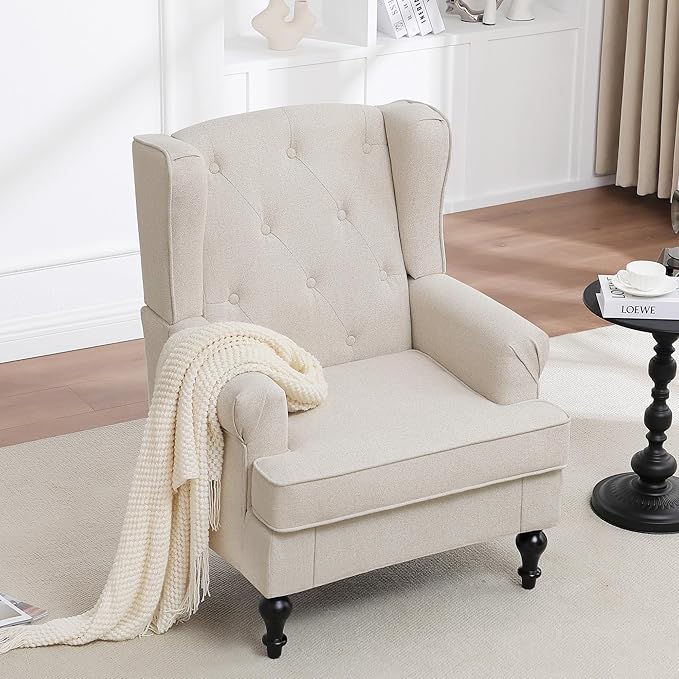 Accent Chair for Living Room, Mid Century Modern Upholstered Armchair, Wingback