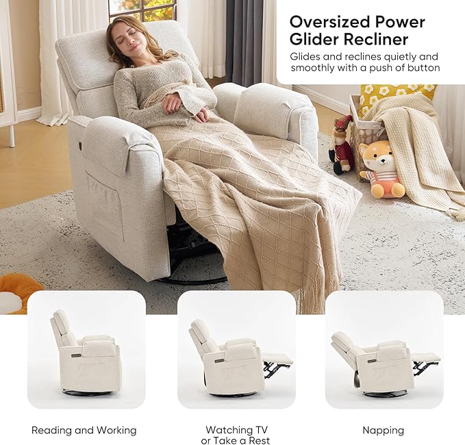 24" Extra Wide Swivel Rocker Recliner Chair