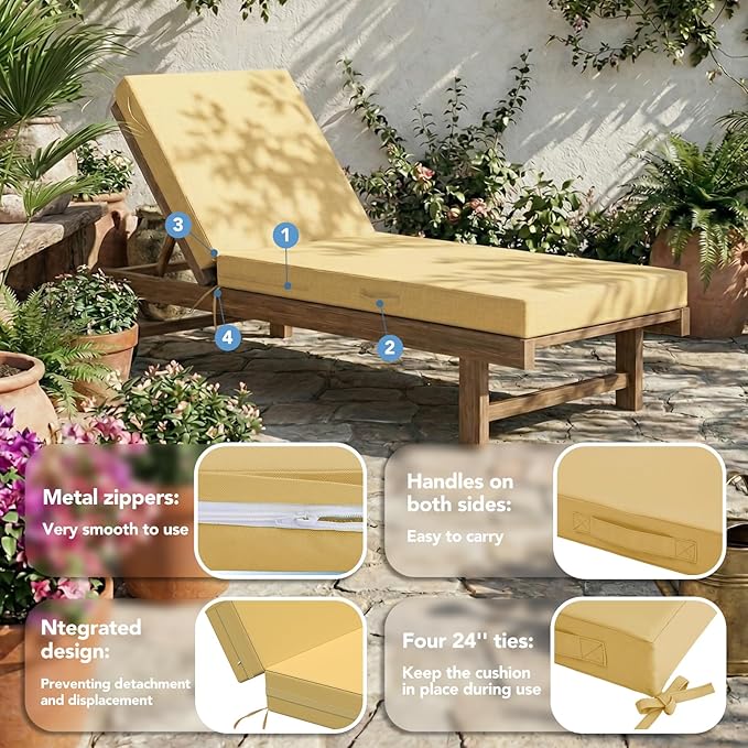 L'AGRATY Outdoor Lounge Chaise Cushion: 72x21x3 Inch Waterproof Lounge Chair