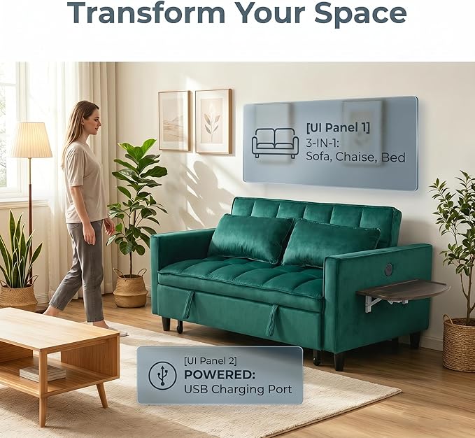 4 in 1 Convertible Sofa Bed, Pull Out Couch