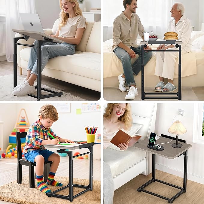 Tv Tray Table Set of 2, 8-Level Adjustable Height Couch Side Table，90° Tilt