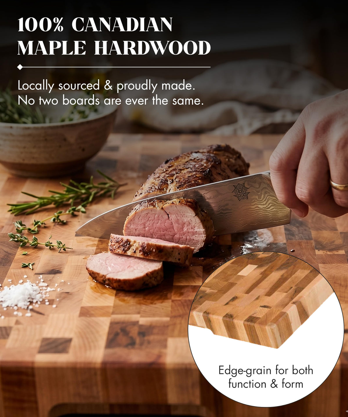 Labell Maple End-Grain Butcher Block with Juice Groove - Checkered Maple Wood Cutting Board Handcrafted in Canada - Thick Butcher Block for Meat, Cheese & Charcuterie - 12x16x1.25"