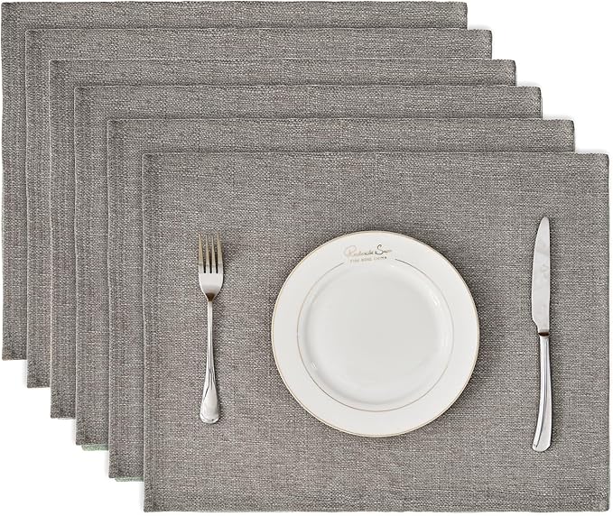 BALCONY & FALCON Placemats Set of 6 Faux Linen Cloth Place Mats Washable