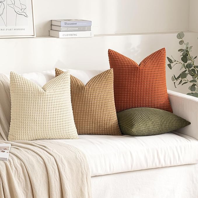 MIULEE Modern Farmhouse Decorative Pillow Covers 20x20 Inch Set of 4 Natural