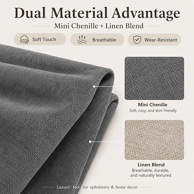 Mini Chenille Linen Blend Upholstery Fabric by the Yard, 57 Inch Wide Soft