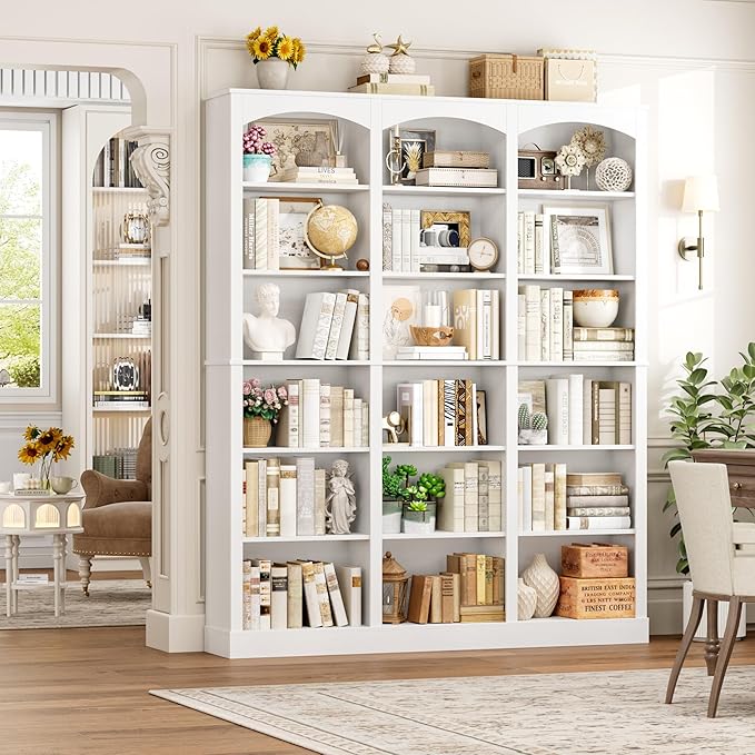 FACBOTALL 71" Triple Wide Bookshelf, 6 Tier Bookcase, Large White Bookshelf