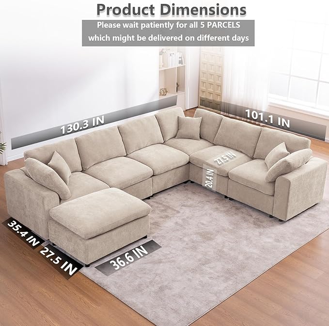 Oversized Modular Sectional Sofa Couch, Large 7 Seater Corner Sofa Modern U