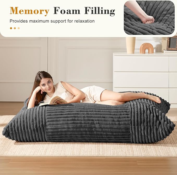 3-in-1 Giant Bean Bag Chair for Adults & Kids, Convertible Floor Sofa to