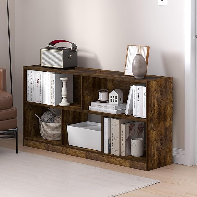 Furinno DALY Book Shelf, 5-Cube Bookshelf, Horizontal Cube Storage Organizer