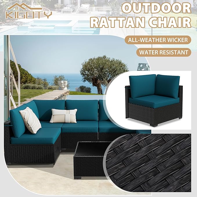 KIGOTY 7-Piece Patio Furniture Set, All-Weather PE Rattan Outdoor Sectional Sofa