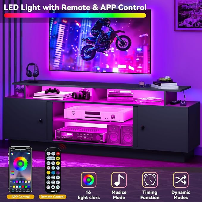 DWVO 70'' TV Stand with 36" Electric Fireplace, Entertainment Center with LED