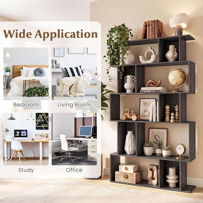 Giantex 5-Tier Bookshelves Set of 2, 10-Cube Geometric Bookcase