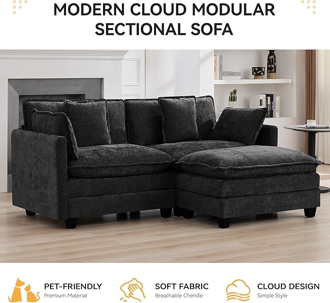 76'' Cloud Deep Seat Loveseat Sofa, Upholstered Chenille Modular 2-Seats