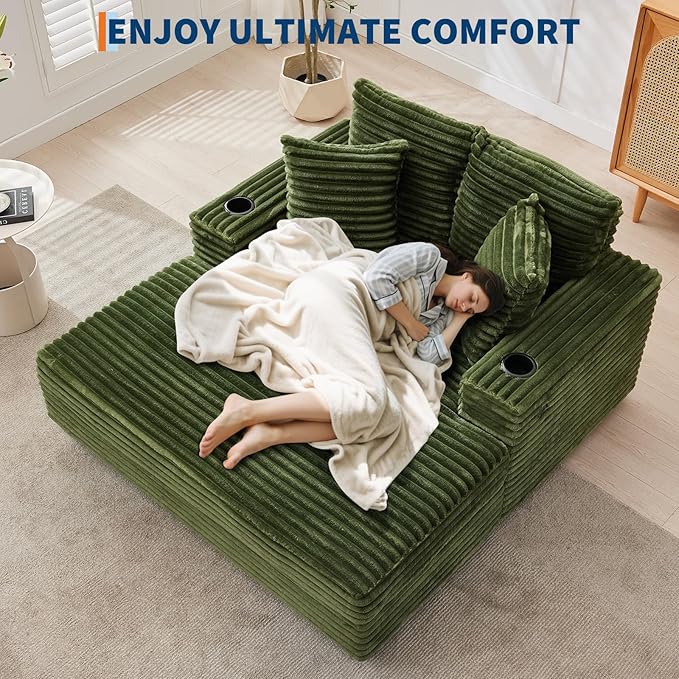 GarveeHome 60-inchOversized Chaise Lounge Chair Indoor, Comfy Corduroy Lounge