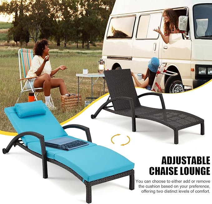 HOMREST Chaise Lounge Chairs Set of 4, PE Rattan Wicker Lounge Chair